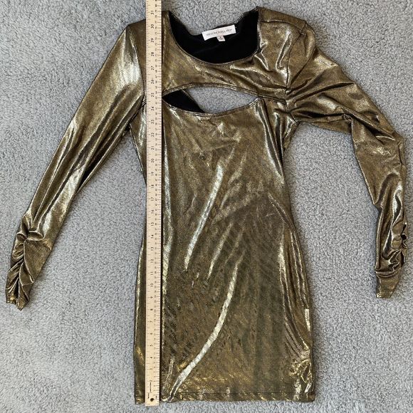 Dress The Population Mini Dress Women Small Gold Metallic Cyberpunk Futuristic - Picture 10 of 13